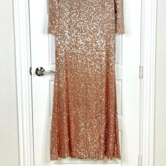 ELIZA J Sequin V Back Long Sleeve Trumpet Gown NEW Size 14 Dress - Picture 5 of 14